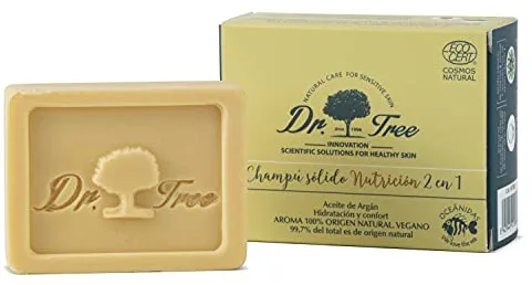 Dr. Tree Champú Sólido 2 En 1 Nutrición, Champú + Acondicionador Ecológico, Cabello Dañado Y Quebradizo, Sin Sulfatos SLE, SLS, Sin parabenos, Sin siliconas, Ingredientes Naturales, Ecocert