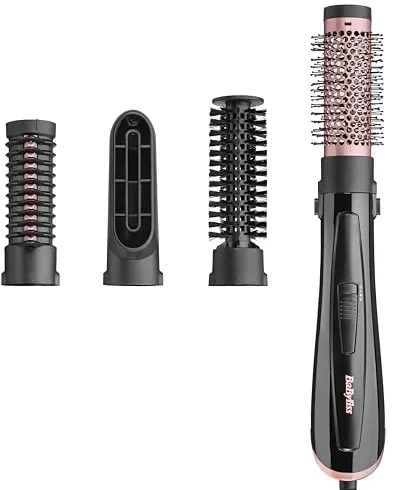 BaByliss Cepillo de aire Perfect Finish – Peinados perfecto, 3 accesorios para Alisar, Agregar Volumen y Dar forma, 2 ajustes de calor + Aire frío, Tecnología iónica antiencrespamiento, AS126E