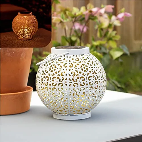 Gadgy Faroles Solares LED para Exterior – Linterna Solar Decorativa Redonda Blanca – Luz Solar Jardín Colgante o de Mesa – Impermeable con Efecto de Sombra Oriental