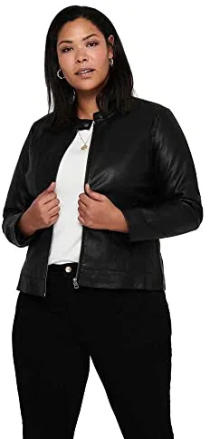 Only Carmakoma Chaqueta de Piel sintética Robber, Negro, 44