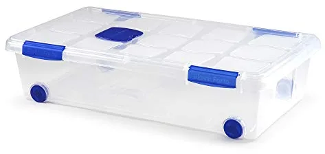 PLASTIC FORTE, Caja de almacenamiento, TRANSPARENTE, 30 Litros, con ruedas