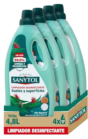 Sanytol – Botella Desinfectante Limpiahogar, Elimina Bacterias, Hongos y Virus Sin Lejía, Perfume Eucaliptus - Pack de 4 x 1.200 ML = 4,8L