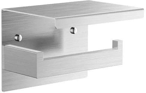 Auxmir Portarrollos Papel Higienico, Portarrollos Baño Adhesivo, Acero Inoxidable, Porta Rollos de Papel Higienico con Estante de Almacenamiento, Soporte Papel Higienico para Cocina, Baño, Plata