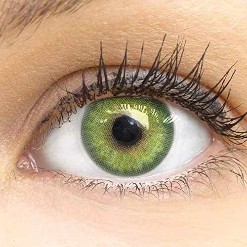 GLAMLENS lentillas de colores verdes Florence Green + contenedor. 1 par (2 piezas) - 90 Días - Sin Graduación - 0.00 dioptrías - blandos - Lentes de contacto verde de hidrogel de silicona