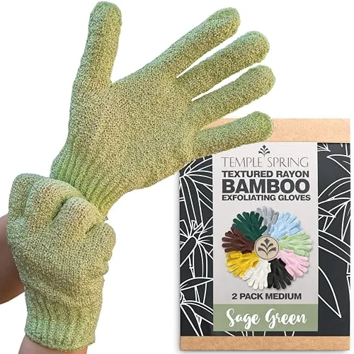 Temple Spring Guante Exfoliante Corporal, Exfoliante Cuerpo Esponja, Guante Autobronceador, Bambú Manoplas Baño, Exfoliating Glove - Verde Salvia