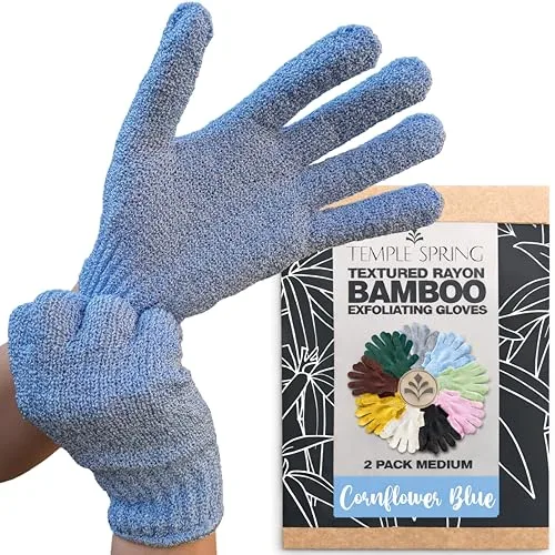 Temple Spring Guante Exfoliante Corporal, Exfoliante Cuerpo Esponja, Guante Autobronceador, Bambú Manoplas Baño, Exfoliating Glove - Azul Aciano
