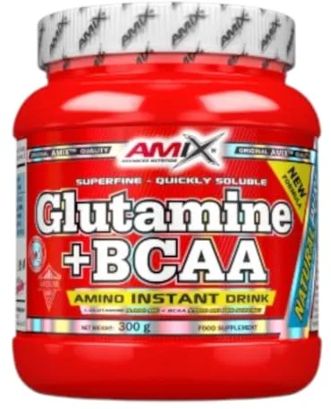 AMIX - Bcaa Glutamina - 300 Gramos - Complemento Alimenticio de Glutamina en Polvo - Reduce el Catabolismo Muscular - Óptimo para Deportistas - Sabor Natural - Aminoácidos Ramificados