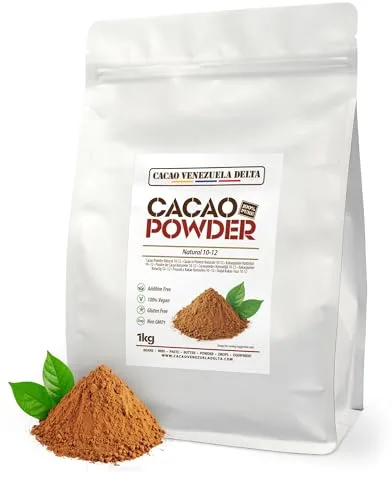 Cacao V Delta | CACAO NO ALCALINIZADO | Polvo Puro Natural 1Kg 10/12% grasa, Sin Azúcar, Sin Gluten, Sin Alérgenos, Vegano, No GMO, Antioxidante y Flavonoides. Repostería Chocolate Caliente Smoothies