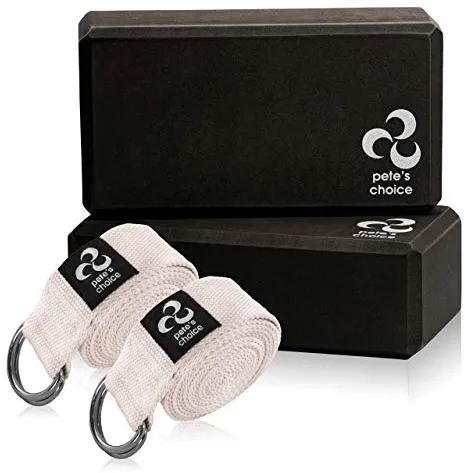 2 Bloques de Yoga + 2 Correas de Yoga - Set Accesorios para Principiantes. Accesorios para Ejercicos en Casa