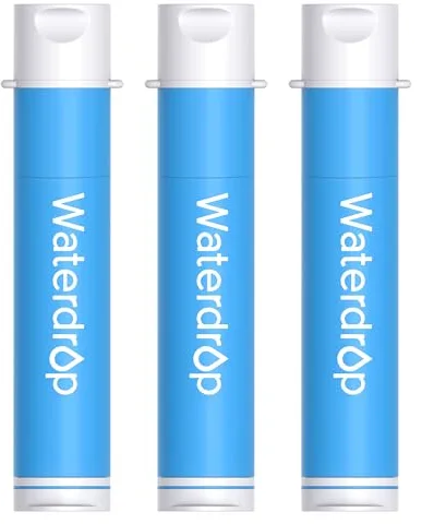 Waterdrop Filtro de agua para camping, sistema de filtración de agua de 0.01 micras, paquete de 3 filtros de agua potable al aire libre, purificador de agua potable para emergencia, senderismo, viajes