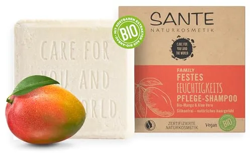 SANTE Naturkosmetik Champú sólido para cabello seco, fórmula vegana con aloe vera orgánico y mango, champú hidratante sólido, 1 x 60 g