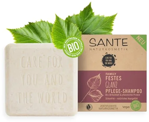 SANTE Naturkosmetik Champú sólido para cabello opaco y normal, fórmula vegana con hoja de abedul orgánico y proteína vegetal, champú de cuidado de brillo sólido, 1 x 60 g