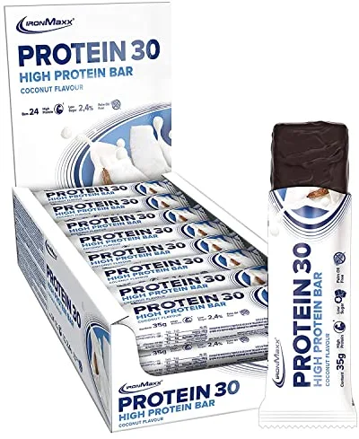 IronMaxx Proteína 30 Barrita Proteica Coco 24 x 35 g | Sin Aceite De Palma Y Sin Gluten | Snack Bajo En Azúcar Con Vitaminas | Ideal Para Deportistas Y Estilo De Vida Activo
