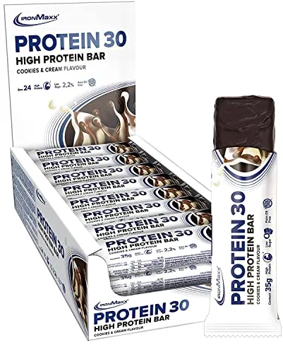 IronMaxx Barrita Proteica 30 Cookies & Cream 24x35g | Snack Saludable Alta en Proteínas | Sin Gluten ni Aceite de Palma | Bajo en Azúcar | Ideal para Deportistas y Vida Activa