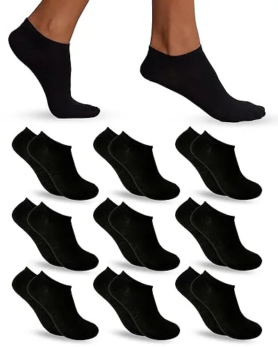 POPYS® 9 Pares Calcetines cortos Unisex de Algodón con 200 Hiladas | Calcetines Tobilleros Hombre y Mujer para el día a día. (FR/ES, Números, 40, 46, Regular, Regular, Negro invisible)