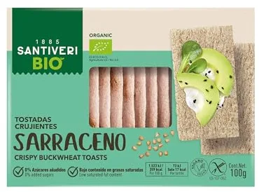 SANTIVERI - Tostadas de Trigo Sarraceno Bio Sin Gluten – Crujientes y Ligeras, 0% Azúcares Añadidos, Veganas, con Ingredientes Ecológicos – 100 g