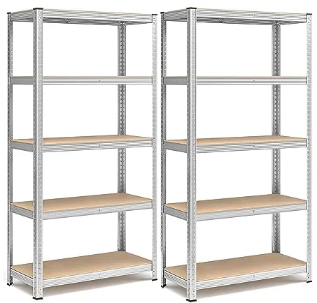 SONGMICS Juego de 2 Estanterías Almacenaje de 5 Niveles, Estantería Metálica, Modular, Garaje, Almacén, Trastero, Cocina, Carga de 875 kg, 40 x 90 x 180 cm, Plata GLR040E02