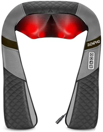 RENPHO Masajeador de Cuello y Hombros con Calor, Shiatsu Masajeador Cervical y Espalda, 3D Rotación, Masaje Eléctrico de Tejido Profundo, Relajación para Cuello y Hombros en Casa, Oficina o Coche