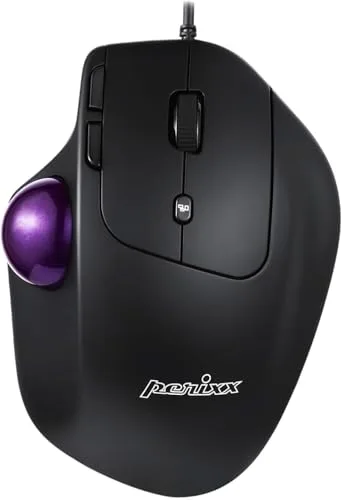 Perixx PERIMICE-520 Ratón Trackball Ergonómico con cable USB, Ángulo Ajustable, Diseño con 8 Botones, Negro