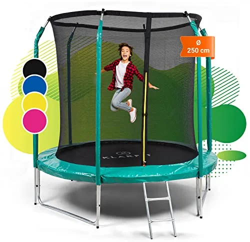 Klarfit Cama Elastica de Exterior con Red de Protección UV, con Cubierta para Lluvia, Escalera, Trampolín con Colchoneta, Juegos Niños para Jardín, 250 cm