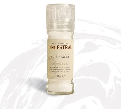 Sal de Manantial en Piedras, 90g. 100% Natural, Sin Aditivos. Del Pirineo Navarro. Molinillo de Sal Gourmet para Sazonar con Elegancia.