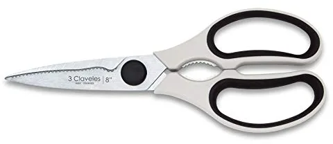 3 Claveles Tijera cocina multiusos desmontable filo microdentado Tijeras profesionales con descapsulador cascanueces ergonómicas accesorio de cocina de 20 cm 8", Blanco, Varios Usos Desmontable