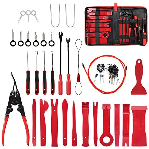 Aohoo Kit Herramientas Desmontaje Interior Coche, 43Pcs Palanca de Plástico Coche para Desmontar el Salpicadero, Audio Vehículo,Interior Recubrimiento Desmontaje(Alta dureza, Pero No Daña el Coche)