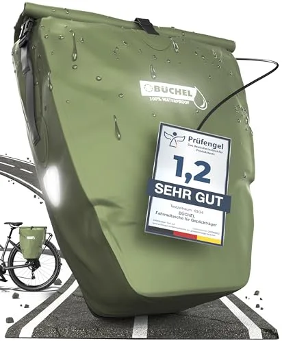 Büchel Alforja de Bicicleta para portaequipajes, 25,4 l, 100% Impermeable, con asa y Correa para el Hombro, Bolsa para portaequipajes, Bolsa Trasera para Bicicleta