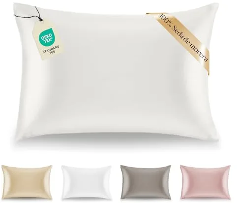 Dreamzie Funda de Almohada Seda - 50x70 cm - 100% Seda Natural - 19 Momme - Funda Almohada con Beneficios para el Pelo y la Piel - Antiarrugas & Antiacaros - Marfil