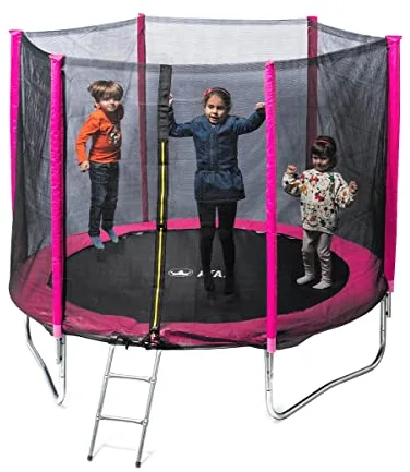 Cama Elástica Infantil ATAA 250 cm con Red de Seguridad, Trampolín para Jardín, Estructura Galvanizada, Capacidad 150 kg, Rosa