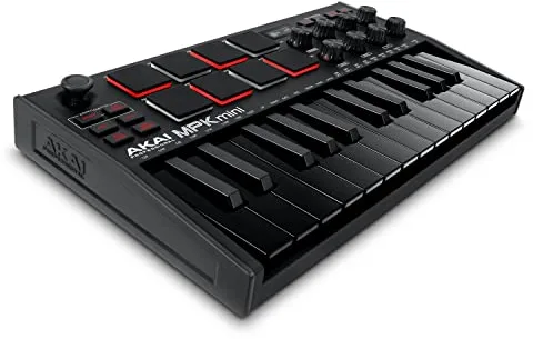 Akai Professional MPK Mini MK3 - Teclado Controlador MIDI USB de 25 Teclas con 8 Drum Pads, 8 Perillas, Software de Producción Musical y Native Instruments Sound Package (NKS Integration), Negro