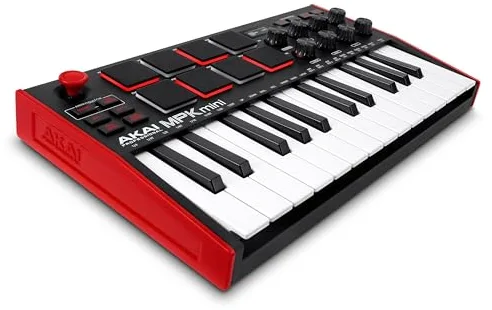Akai Professional MPK Mini MK3 - Teclado Controlador MIDI USB de 25 Teclas con 8 Drum Pads, 8 Perillas, Software de Producción Musical y Native Instruments Sound Package (NKS Integration)