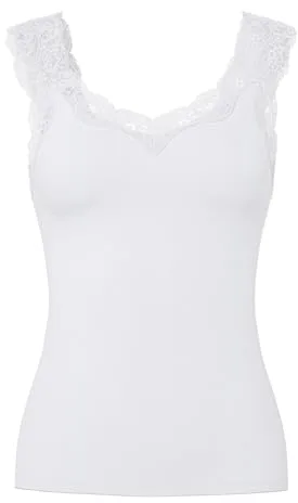 PIECES PCBARBERA Lace Top Noos Camiseta sin Mangas, Blanco Brillante, L para Mujer