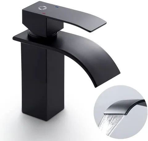 CECIPA Grifo Lavabo Negro, Grifo Cascada Negro con Altura de Salida de Agua 84 mm Monomando Mezclador Lavabo Cascada Baño en Acero Inoxidable