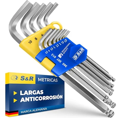S&R Juego 13 Llaves Allen Largas Profesionales Bicicleta Moto Coche. Llaves allen en mm Largas con clip plegable