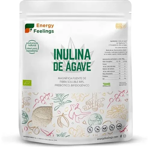 Energy Feelings Inulina en Polvo de Agave Bio, Inulina Pura Vegetal Prebiótico, Fibra Dietética, Sin Azúcar, Sin Gluten, Vegana, 1kg