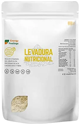 Energy Feelings Levadura Nutricional 1kg, Levadura Nutritiva en Copos Rica en Vitamina B y Proteínas 46%, Nutritional Yeast Sin Gluten, Sin Azucar, Ideal para Queso Vegano