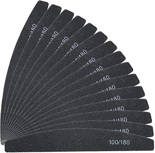URAQT Limas de Uñas Profesionales 16pcs, Lima Uñas Gel 100/180, Limas para Uñas de Doble Cara Set Gel Acrílico Limas, Herramientas de Cuidado de Mascotas para Uso Doméstico y Salón (Arqueado-Negro)