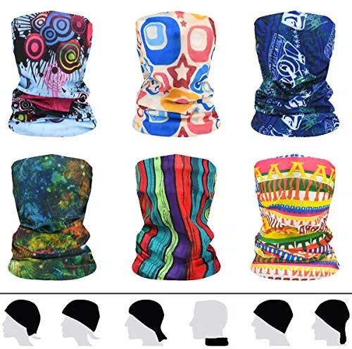 flintronc Pañuelos Cabeza Elástica,6 Piezas Multifunción Bufand Bandana con 6 Colores, Resistente al Viento Transpirable, Protección UV Tubular Pañuelo para El Cuello para Ciclismo, Senderismo