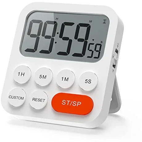 LIORQUE Temporizador de Cocina Digital Temporizador Multifunción con Función de Reloj, Ajuste Rapido, 3 Niveles de Volumen, Respaldo Magnético, Soporte Plegable (1 Pieza)