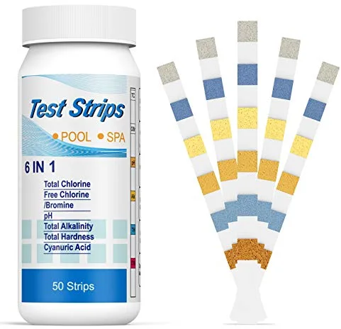 Ehomfy 50 Tiras pH Reactiva Piscina 6 en 1, Medidor de ph y Cloro, Analizador Cloro, pH, alcalinidad, dureza, ácido cianúrico, para Piscina, SPA, bañera