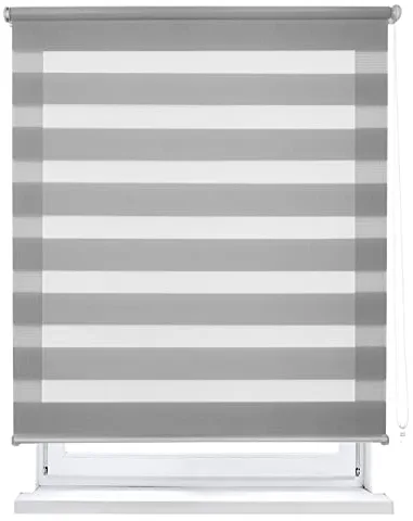 MERCURY TEXTIL Estor Enrollable de Doble Capa, Noche y Día, translúcido y oscurecido (60 x 180 cm, Gris)