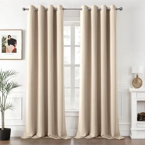 MIULEE Cortinas Salon Opacas 2 Piezas Modernas 140x245 CM, Beige Cortina Dormitorio Sala Anti Luz, Habitacion Cortina Opaca Ventana con Ojales, Fuerte y Suave Cortinas Opacas Termica Aislante Frio