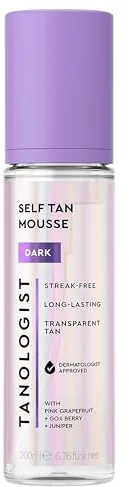 Tanologist Mousse Autobronceadora Oscura (200 ml) Espuma autobronceadora transparente para pieles sensibles Ingredientes limpios dermatológicamente reconocidos y veganos
