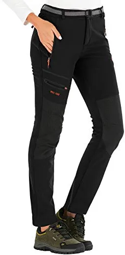 DAFENP Pantalones Trekking Mujer Invierno Impermeables Pantalones Termicos Montaña Senderismo Esqui Nieve Polar Forrado Aire Libre KZ1635W-Black-M