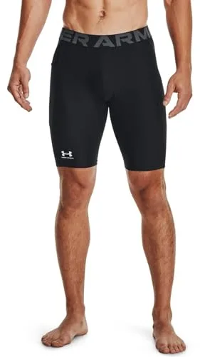 Under Armour UA HG Armour Long Shorts Pantalones deportivos cortos, shorts para hombre transpirables y de secado rápido, color negro/blanco