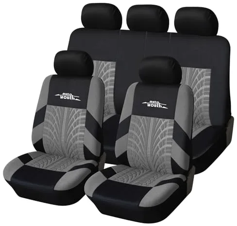 AUTOYOUTH Funda de Asiento de Coche Ajuste Universal Juego Completo de Fundas Protectoras para Asientos Coche Pistas de Neumáticos Accesorios de Asiento de Coche, Gris