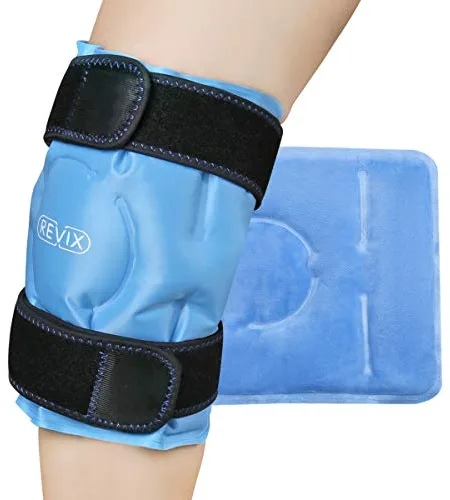 REVIX Rodillera de Gel Frío para Rodilla – Bolsa de Hielo Reutilizable con Correas Ajustables y Funda de Felpa, Gel Extra Frío para Rodilla, Pierna o Codo, Ideal para Uso Diario y Descanso