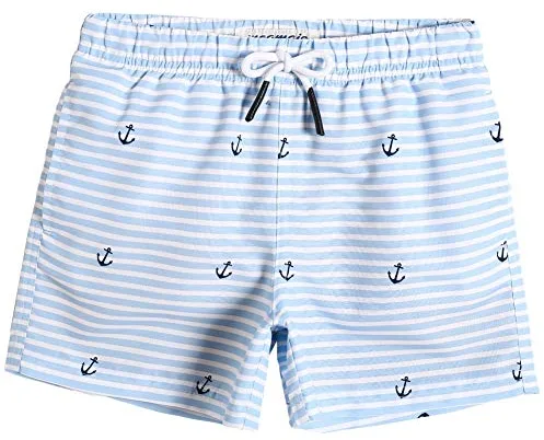 MaaMgic Bañador Niño Ropa de Baño para Niño Secado rápido Interior de Malla Short de Natación Estampado,Anclas Azules y Blancas,2 años