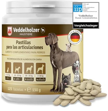Los Comprimidos condroprotector Perros para articulaciones Veddelholzer con MSM, harpagófito glucosamina colágeno para Fortalecer los Huesos, Fabricadas en Alemania, 125 cápsulas con hialurón